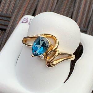 NWOT 14KY Gen. London Blue Pear Shape & Dia. Ring